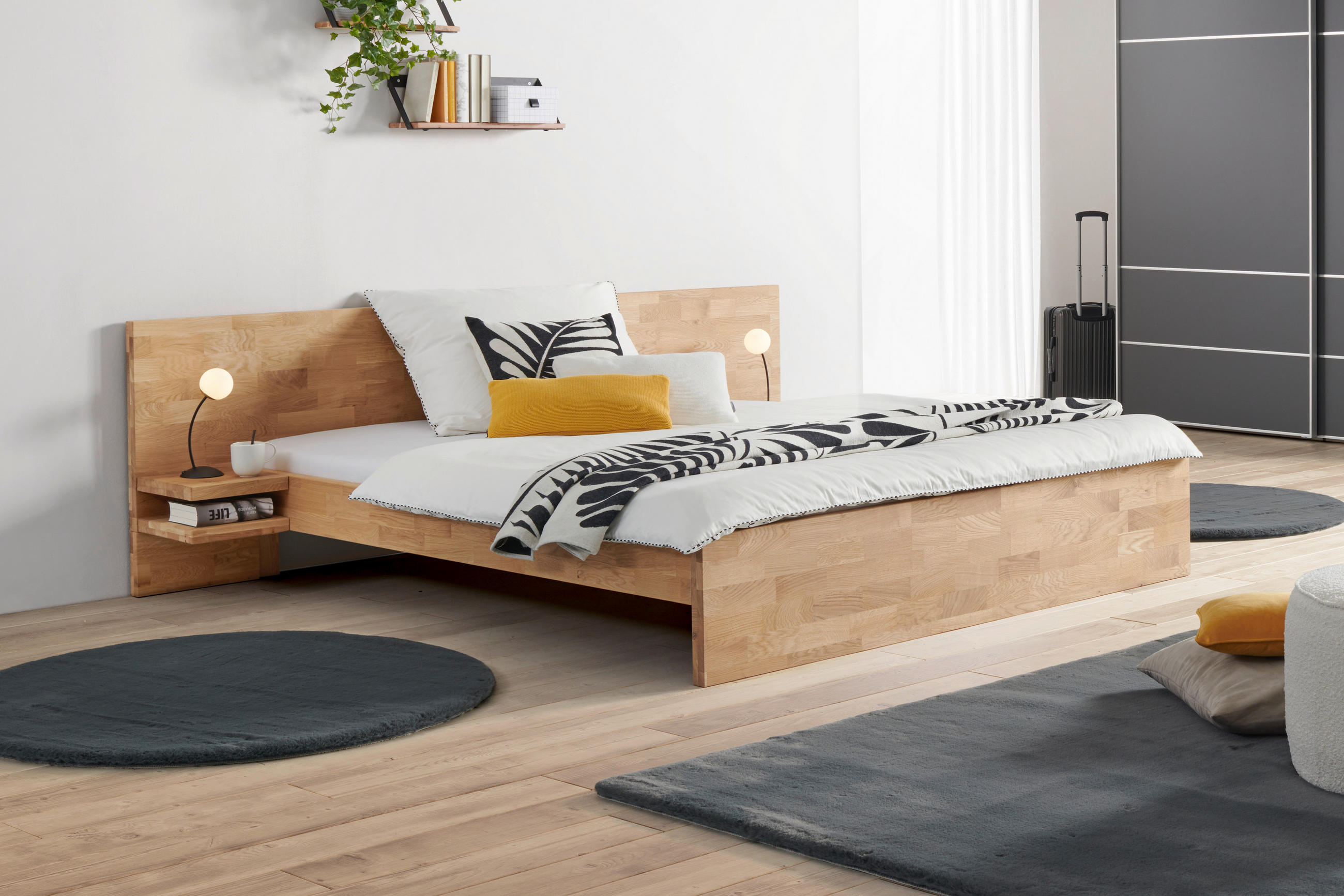 BETT 200/200 cm,  in Wildeiche, Nachtschrank, Befestigungsmaterial,  - Wildeiche, Natur, Holz (200/200cm) - MID.YOU