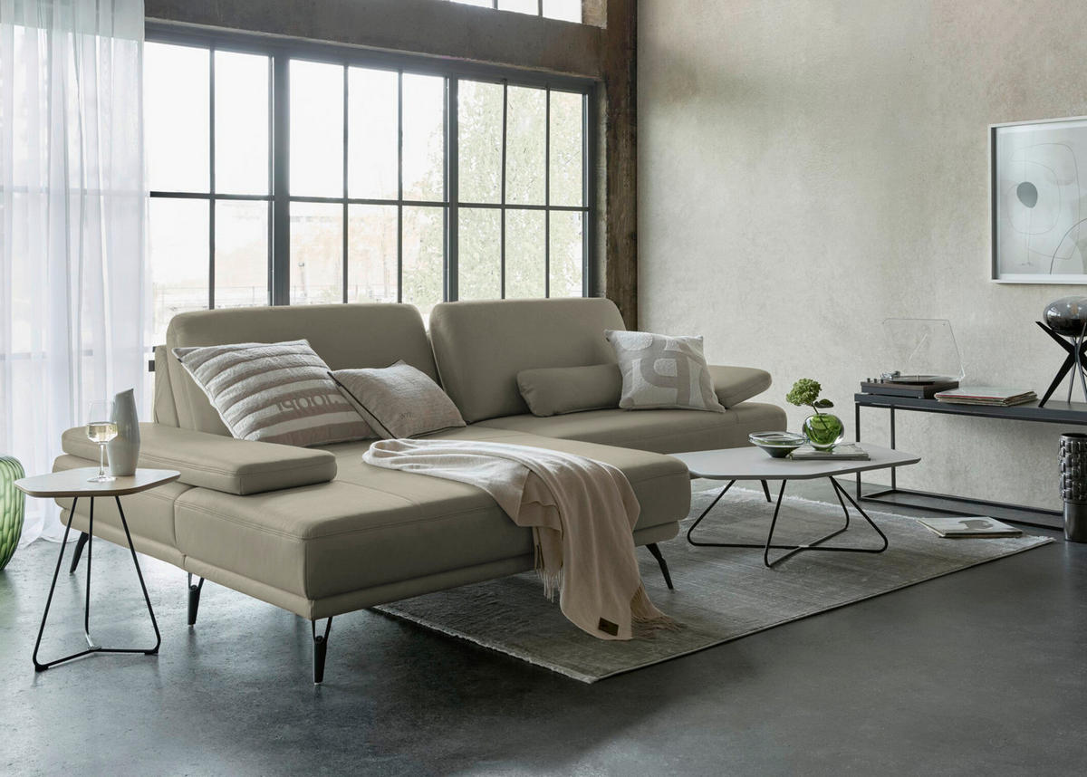 ECKSOFA JOOP! STUDIO in Echtleder Platinfarben  180/301 cm  - Platinfarben/Schwarz, KONVENTIONELL, Leder/Metall (180/301cm) - Joop!
