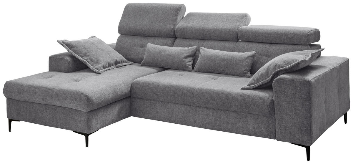 ECKSOFA Chenille Dunkelgrau  - Dunkelgrau/Schwarz, Basics, Textil/Metall (186/270cm) - Livetastic