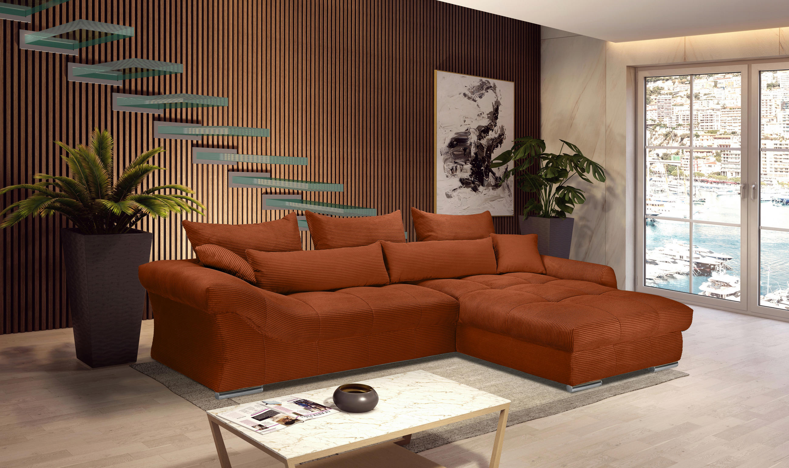 ECKSOFA Rostfarben Cord  - Chromfarben/Rostfarben, KONVENTIONELL, Textil/Metall (335/225cm) - Carryhome