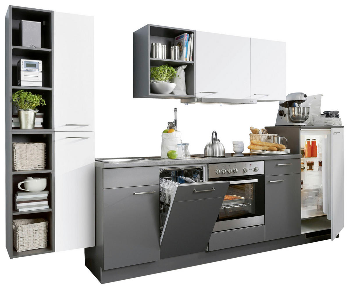 KUHINJSKI BLOK  antracit, bela  - bela/boja nerđajućeg čelika, Dizajnerski, metal/pločasti materijal (320cm) - Welnova