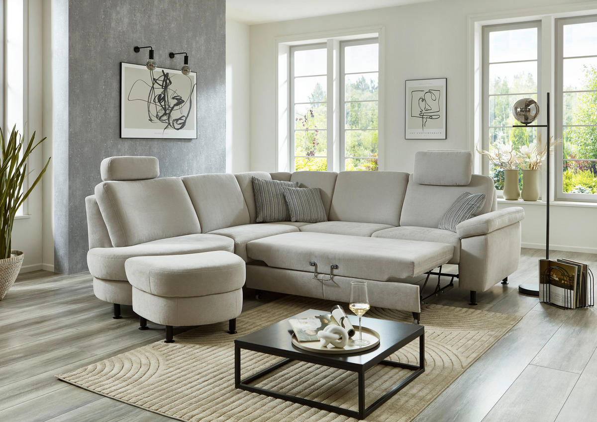 ECKSOFA in Flachgewebe Hellgrau  - Hellgrau/Schwarz, Konventionell, Textil/Metall (252/248cm) - Beldomo Comfort