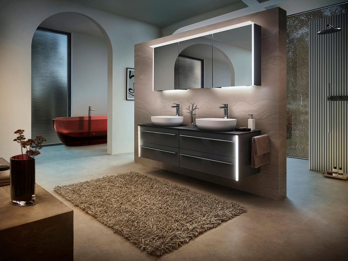 WASCHTISCHKOMBI 174 cm  - Chromfarben/Dunkelgrau, Design, Glas/Holzwerkstoff (174cm) - Leonardo Living