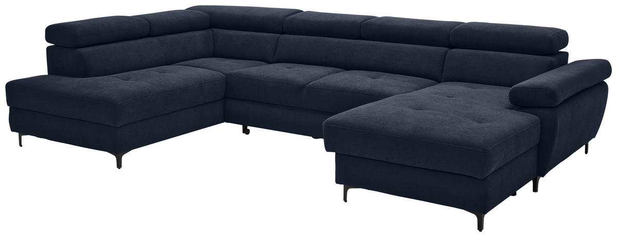 WOHNLANDSCHAFT in Flachgewebe Dunkelblau  - Schwarz/Dunkelblau, MODERN, Textil/Metall (206/333/180cm) - Stylife