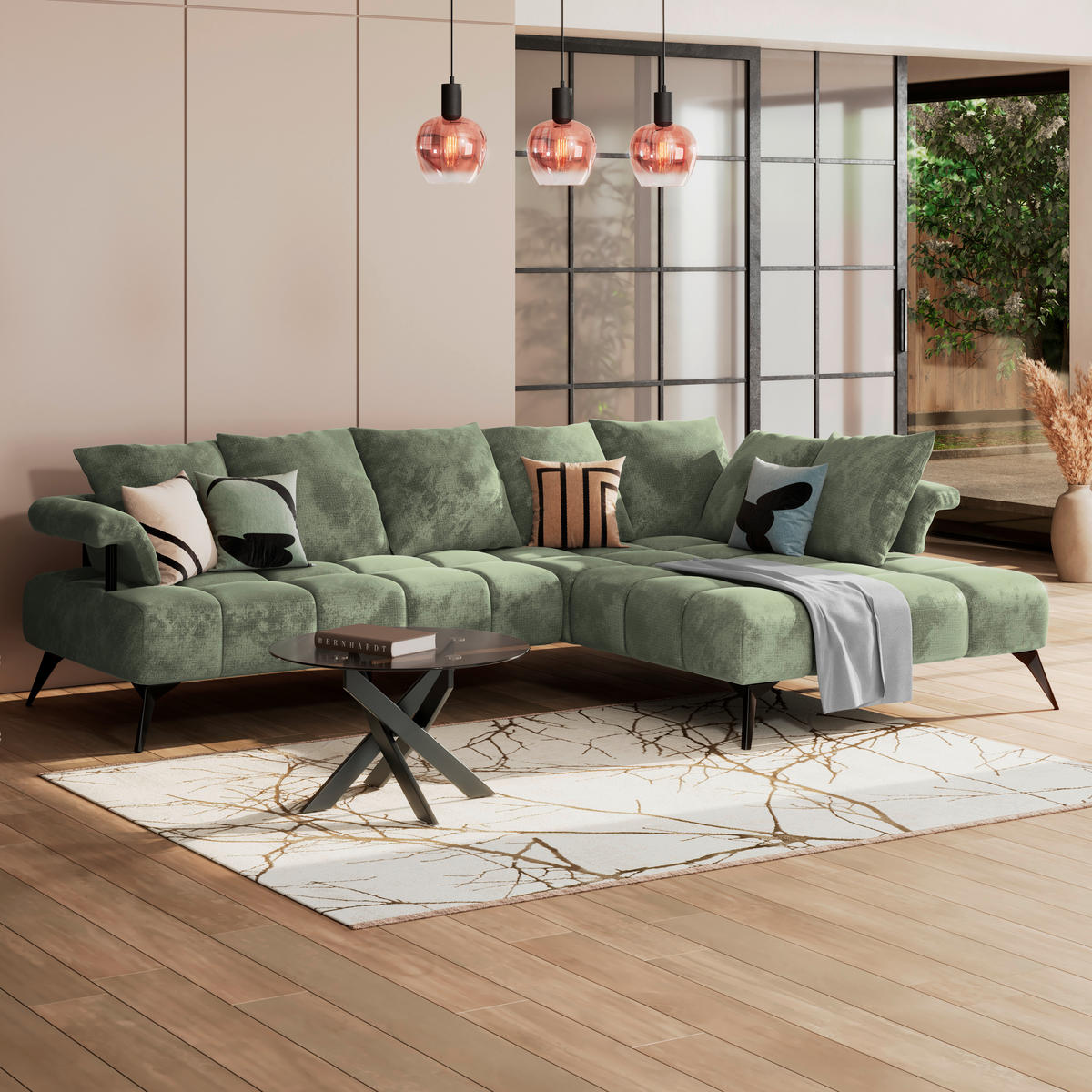 ECKSOFA in Flachgewebe Mintgrün  - Schwarz/Mintgrün, Modern, Kunststoff/Textil (297/200cm) - Livetastic