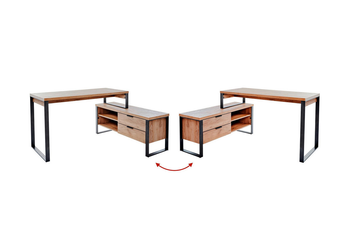 ECKSCHREIBTISCH 147/120/76 cm  in Anthrazit, Eichefarben  - Eichefarben/Anthrazit, MODERN, Holzwerkstoff/Metall (147/120/76cm) - Novel