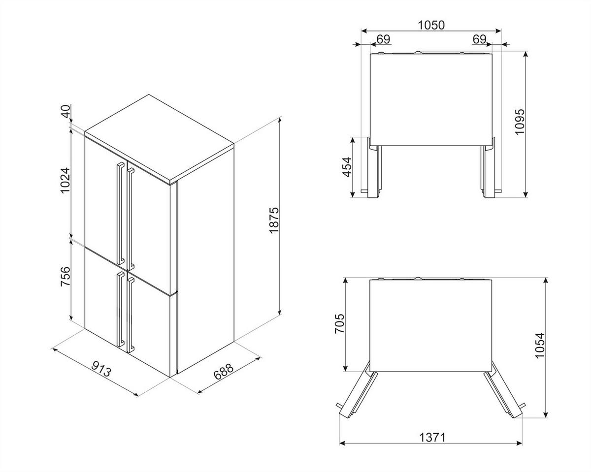 FRENCH-DOOR 91,3/187,5/68,8 cm FQ60CA06  - Anthrazit/Messingfarben, Basics, Metall (91,3/187,5/68,8cm) - SMEG