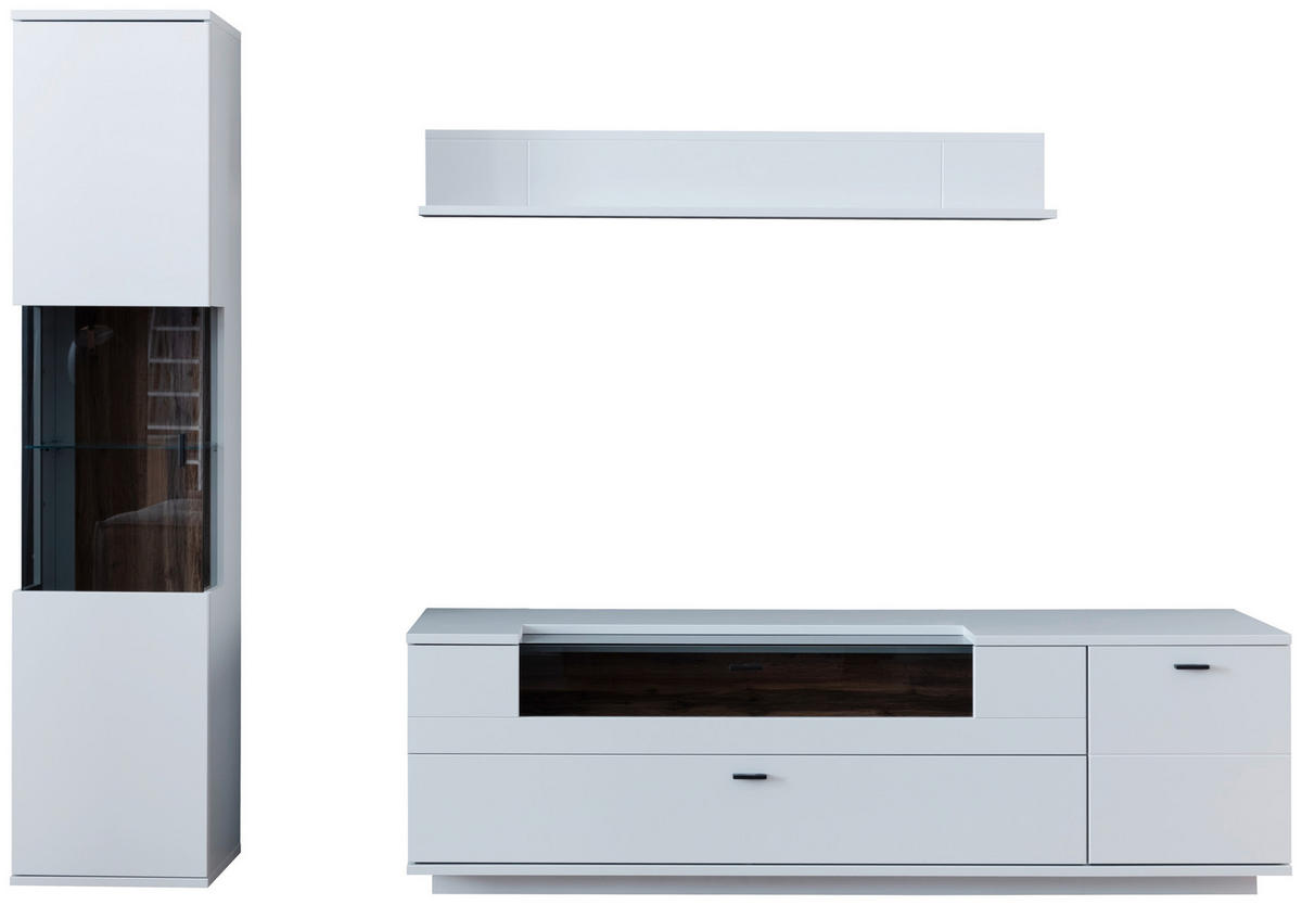 WOHNWAND  in Weiß, Eichefarben  250/199/50 cm  - Eichefarben/Anthrazit, Design, Glas/Holzwerkstoff (250/199/50cm) - Stylife