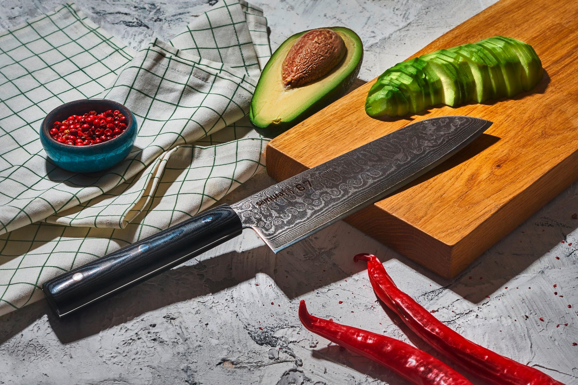 NOŽ SANTOKU  DAMASCUS 67 30/5,3/2,1 cm           nerjaveče jeklo - srebrne barve/črna, Basics, kovina/leseni material (30/5,3/2,1cm) - Samura