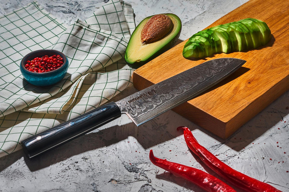 SANTOKU NOŽ  DAMASCUS 67 30/5,3/2,1 cm           oplemenjeni čelik - srebrne boje/crna, Basics, drvni materijal/metal (30/5,3/2,1cm) - Samura