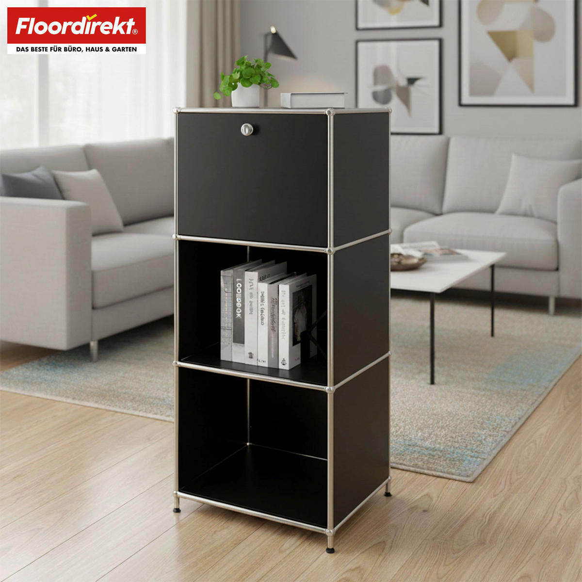 STANDREGAL Schwarz  - Schwarz, Basics, Metall (50/121/40cm) - Floordirekt