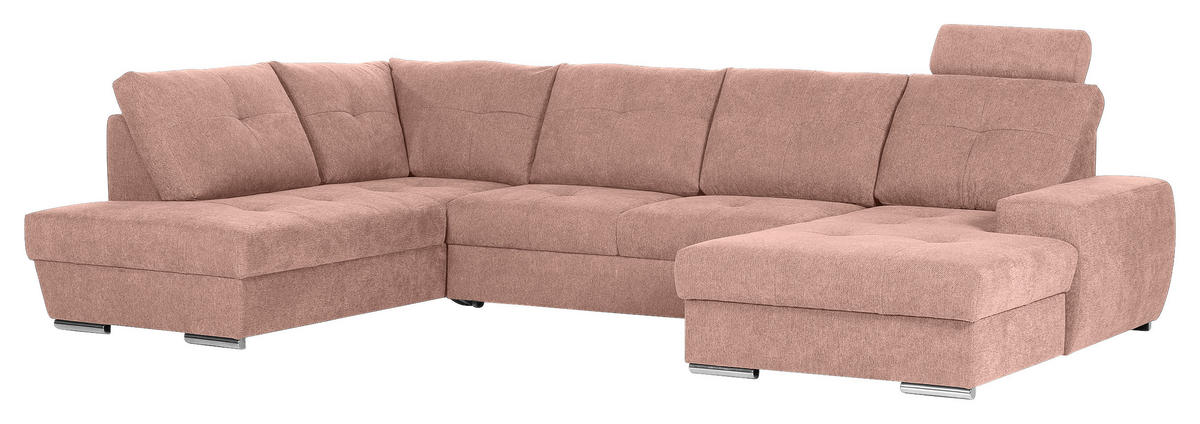 WOHNLANDSCHAFT in Flachgewebe Altrosa  - Chromfarben/Altrosa, Konventionell, Kunststoff/Textil (217/338/180cm) - Hom`in