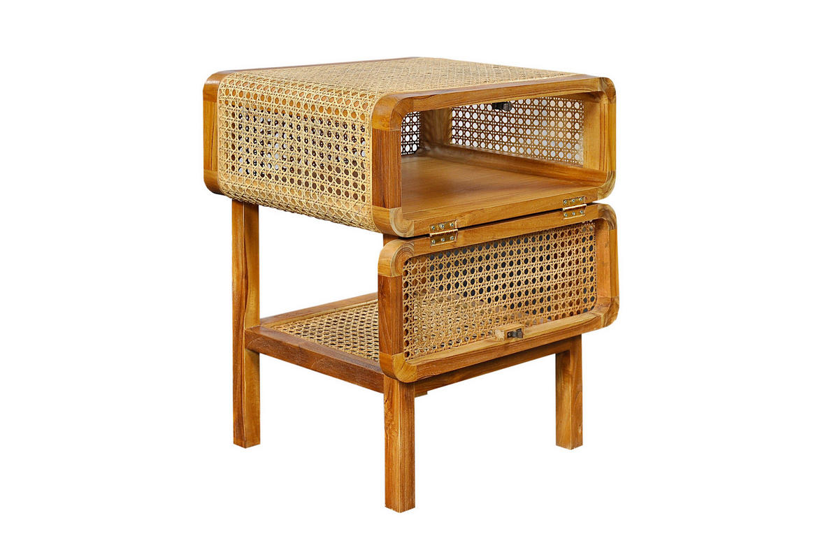 NACHTSCHRANK 48/60/45 cm Rattan, Teakholz massiv  - Naturfarben, Basics, Holz (48/60/45cm) - Livetastic