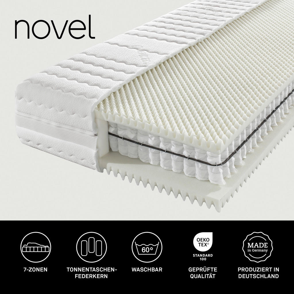 Thumbnail - Novel Taschenfederkernmatratze Ortho Star Plus, Weiß, Textil, H3, 80x200 cm, Textiles Vertrauen - Oeko-Tex®, Made in Ger...