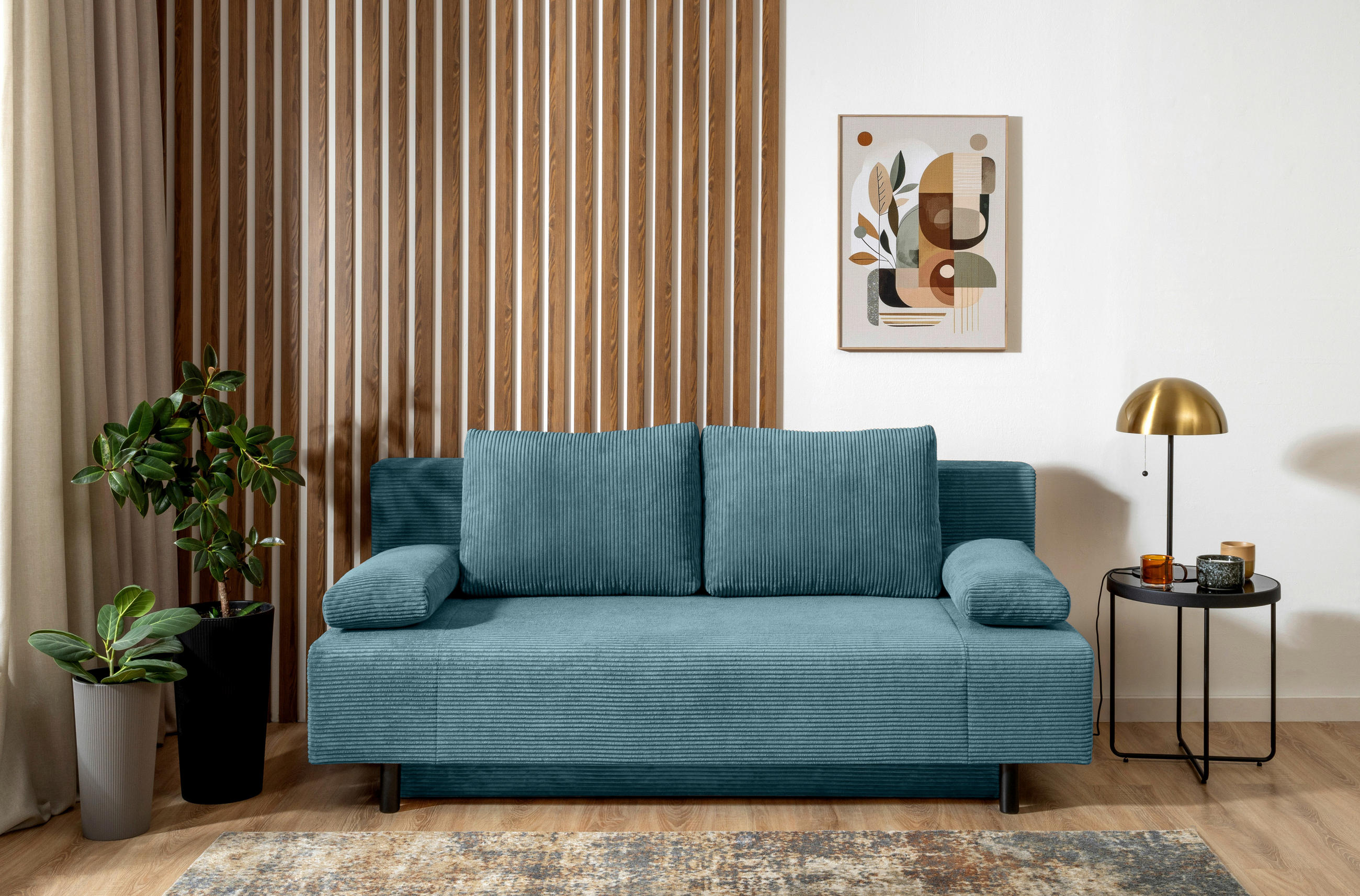 SOFA in Cord Graublau  - Türkis/Graublau, Konventionell, Holz/Textil (191/92/89cm) - MID.YOU