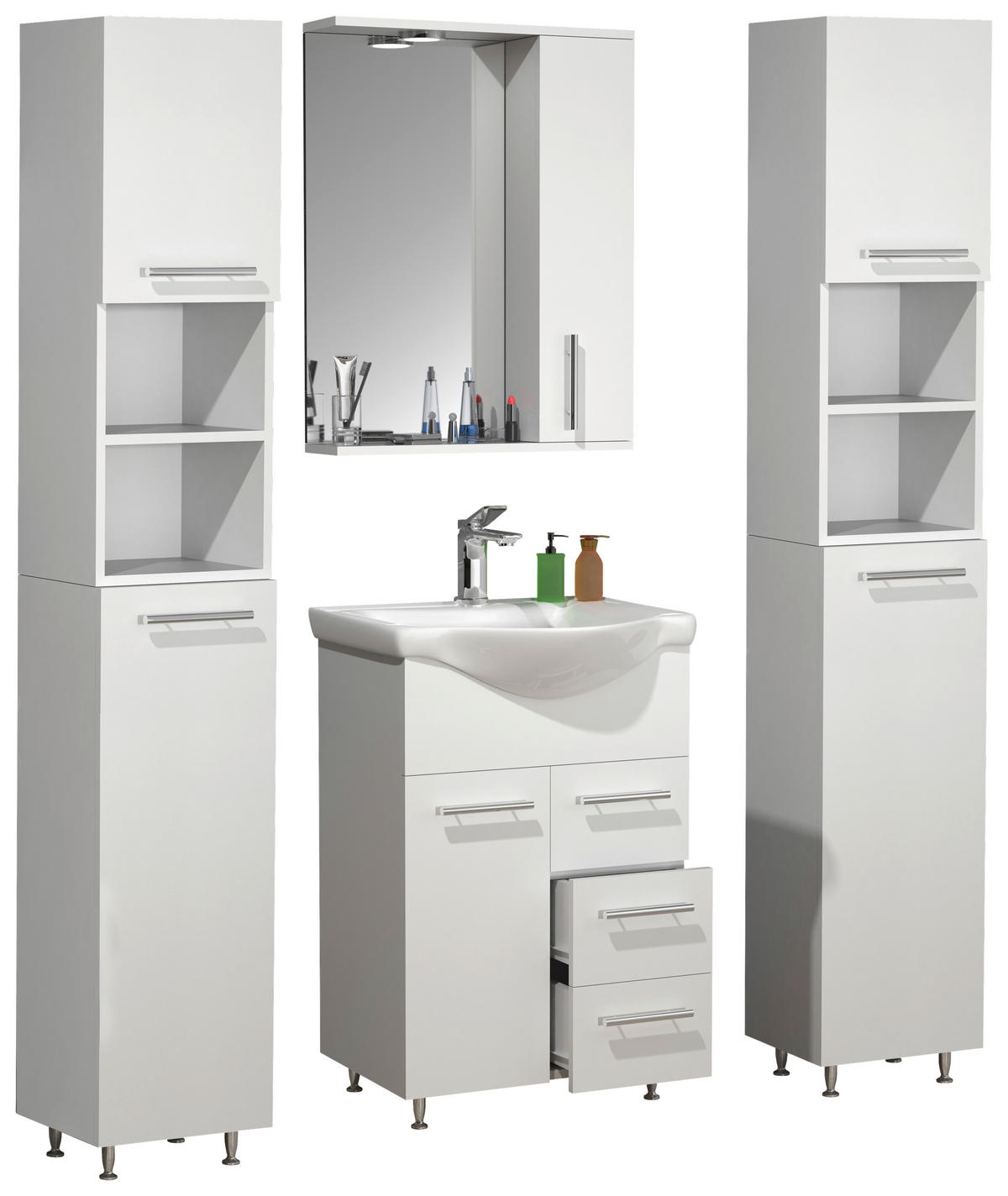 BADEZIMMER 5-teilig  in 115 cm  - Weiss/Silberfarben, Modern, Glas/Keramik (115cm) - MID.YOU