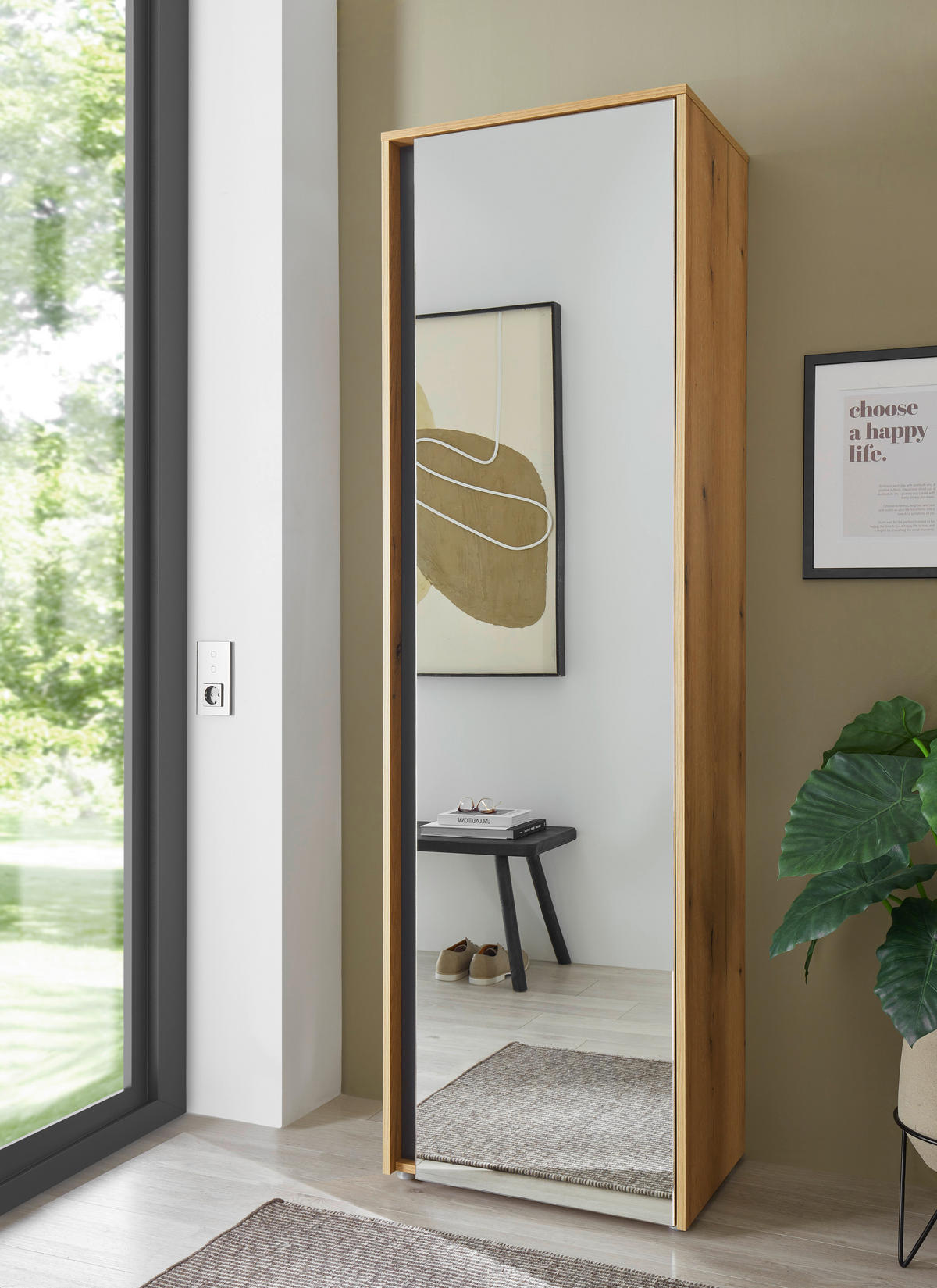 GARDEROBENSCHRANK  in 60/200/40 cm  - Eichefarben/Anthrazit, Design, Glas/Holzwerkstoff (60/200/40cm) - Modante