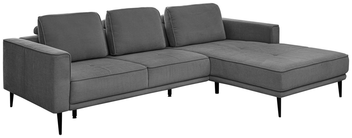 ECKSOFA Anthrazit Flachgewebe  - Anthrazit/Schwarz, KONVENTIONELL, Textil/Metall (279/193cm) - SetOne by Musterring