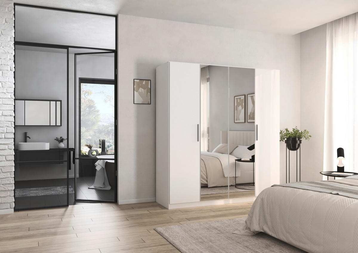 DREHTÜRENSCHRANK 181/197/54 cm,  in Weiß, 4-türig  - Alufarben/Weiß, KONVENTIONELL, Glas/Holzwerkstoff (181/197/54cm) - home24