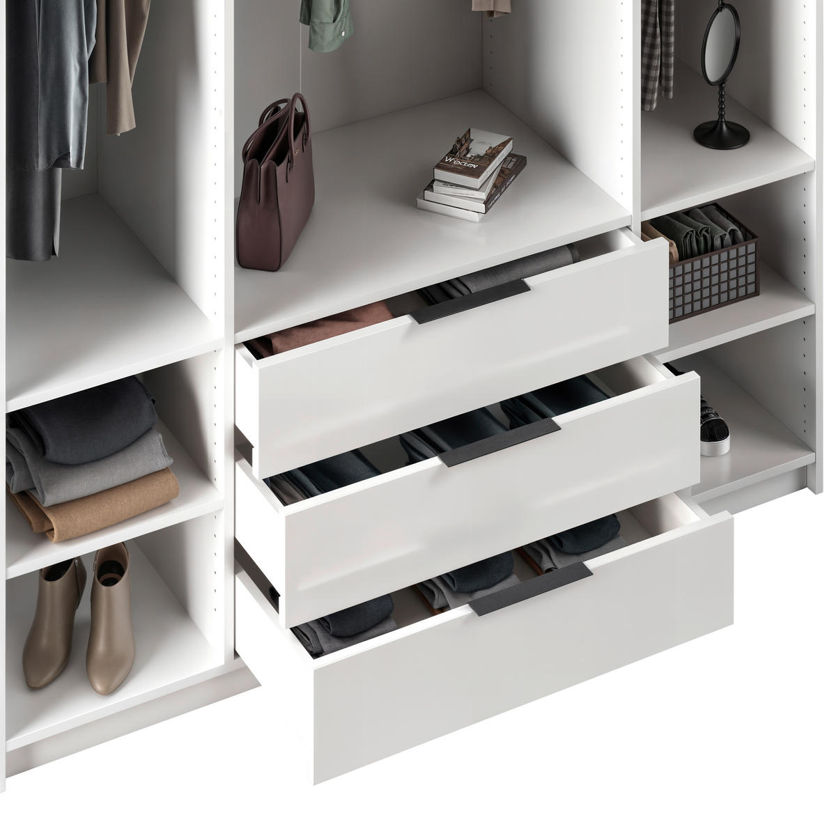 KLEIDERSCHRANK 168/220/60 cm 4-türig Weiß, Weiß Hochglanz  - Chromfarben/Weiß Hochglanz, KONVENTIONELL, Glas/Holzwerkstoff (168/220/60cm) - Boxxx