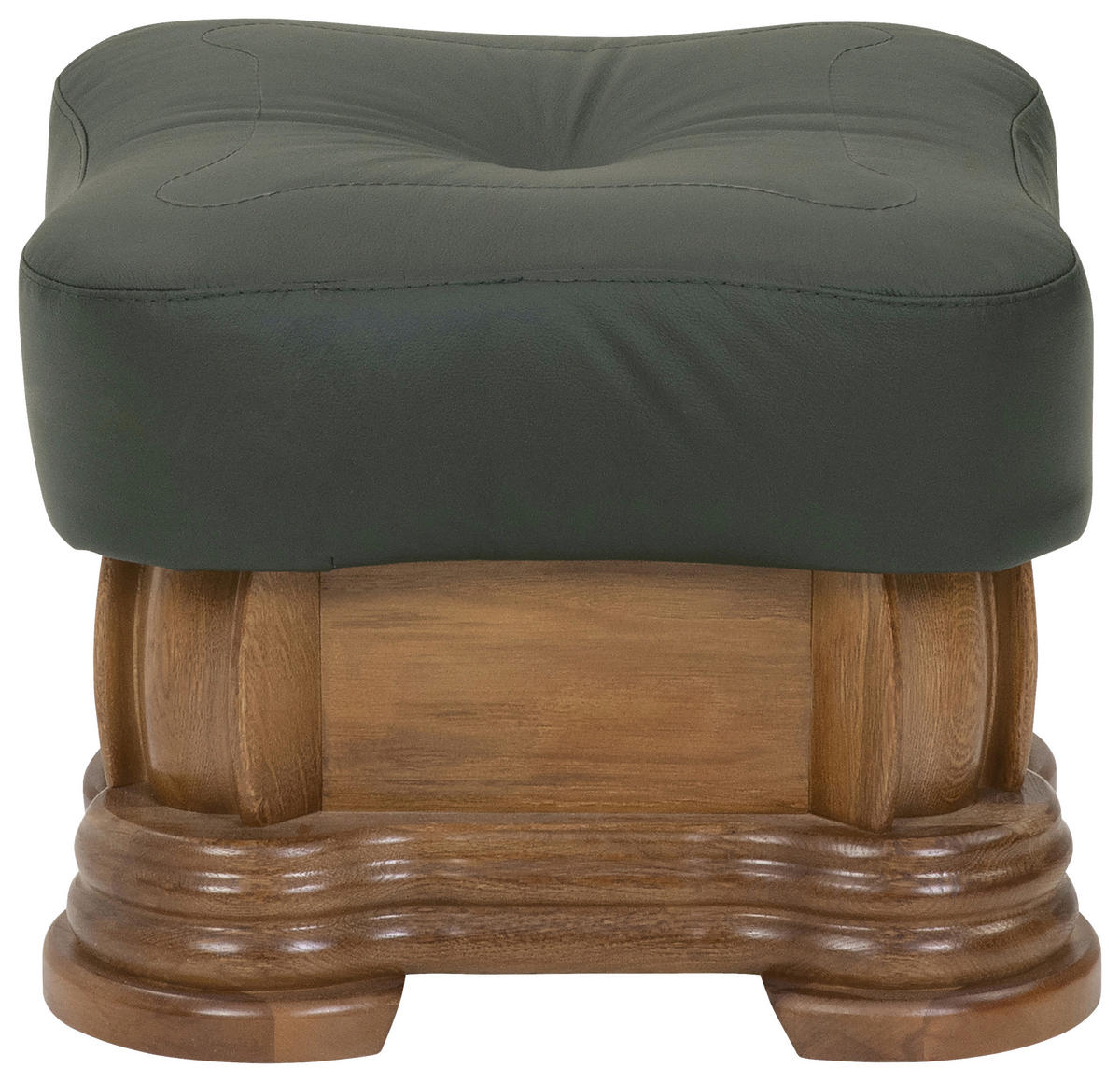 HOCKER in Holz, Leder Dunkelgrün  - Dunkelgrün, Konventionell, Leder/Holz (50/40/50cm) - Max Winzer