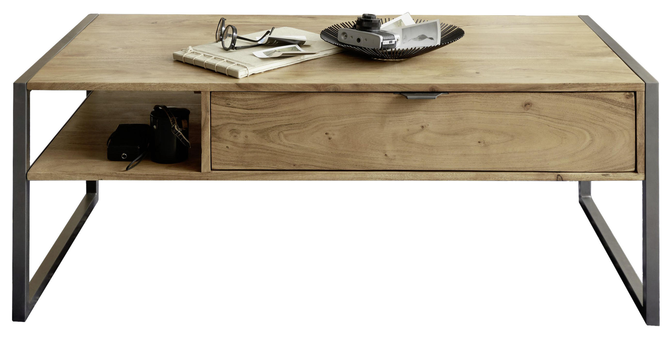 COUCHTISCH Akazie vollmassiv Anthrazit, Akaziefarben - Anthrazit/Akaziefarben, Basics, Holz/Metall (120/60/45cm) - Livetastic