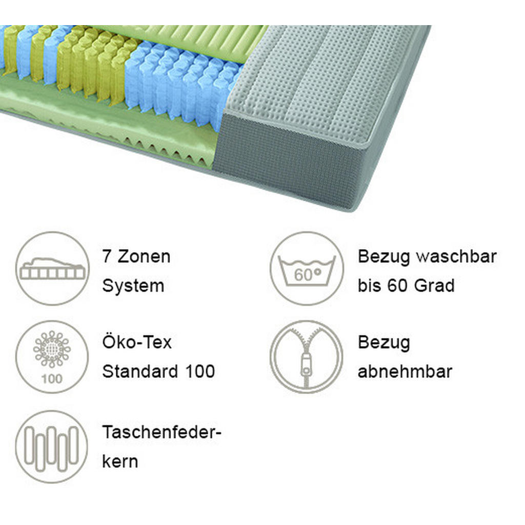 Thumbnail - RUF Betten Taschenfederkernmatratze, Weiß, Textil, H3, 90x200 cm, Oeko-Tex® Standard 100, Made in Germany, Goldenes M, B...