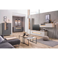WOHNWAND  in Anthrazit, Eichefarben 370/214,6/48 cm  - Eichefarben/Anthrazit, Design, Glas/Holz (370/214,6/48cm) - Dieter Knoll