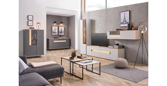 WOHNWAND  in Anthrazit, Eichefarben, Hellgrau  370/214,6/48 cm  - Eichefarben/Anthrazit, Design, Glas/Holz (370/214,6/48cm) - Dieter Knoll