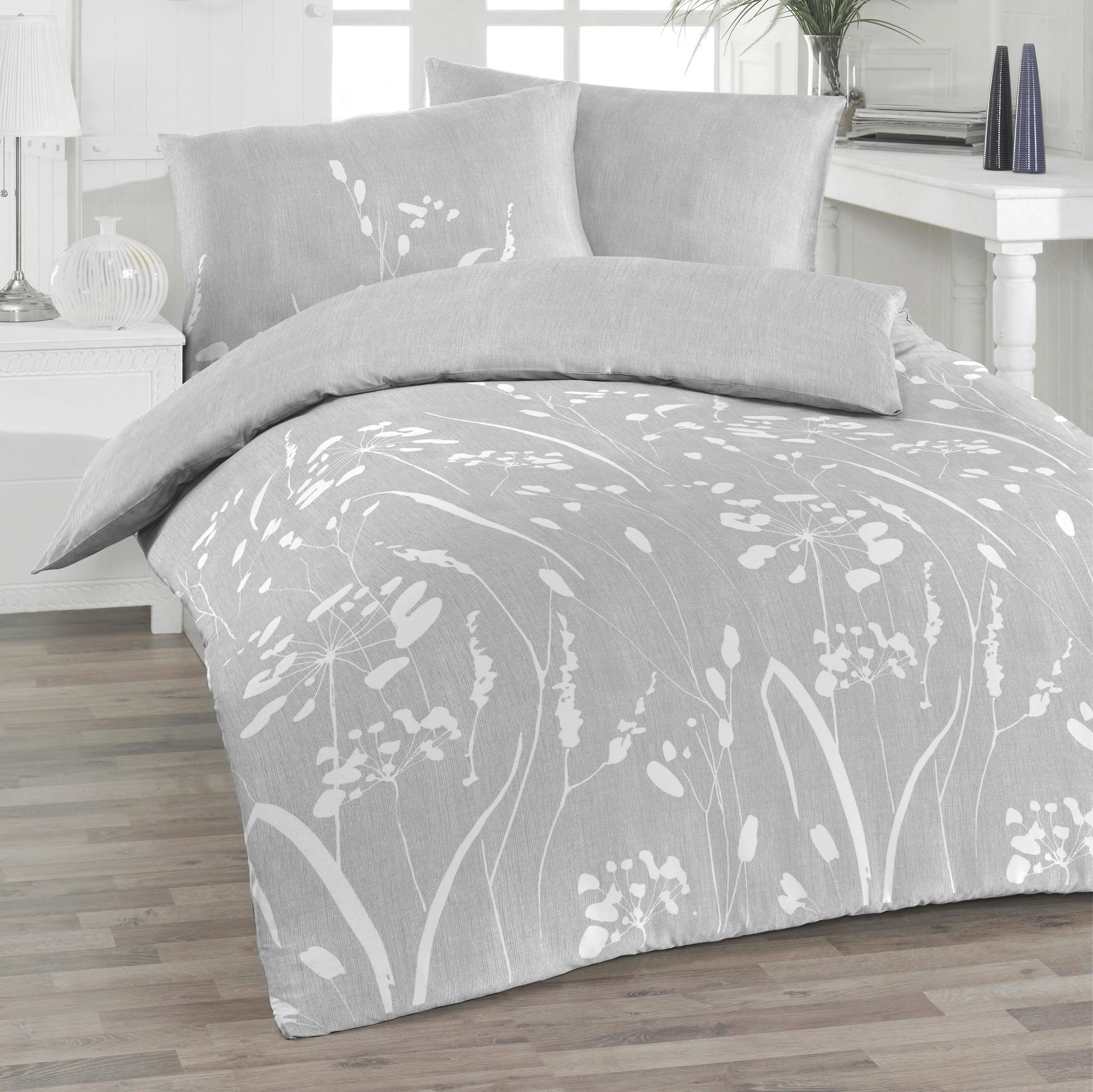BETTWÄSCHE Satin 140/200 cm  - Weiß/Grau, Trend, Textil (140/200cm) - Florella