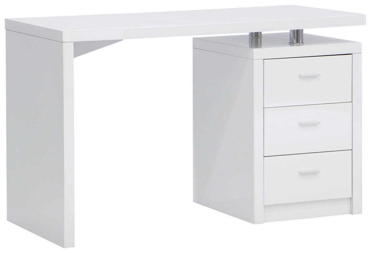 SCHREIBTISCH Weiss Hochglanz  - Weiss Hochglanz/Chromfarben, Modern, Holzwerkstoff/Metall (120/75/55cm) - MID.YOU