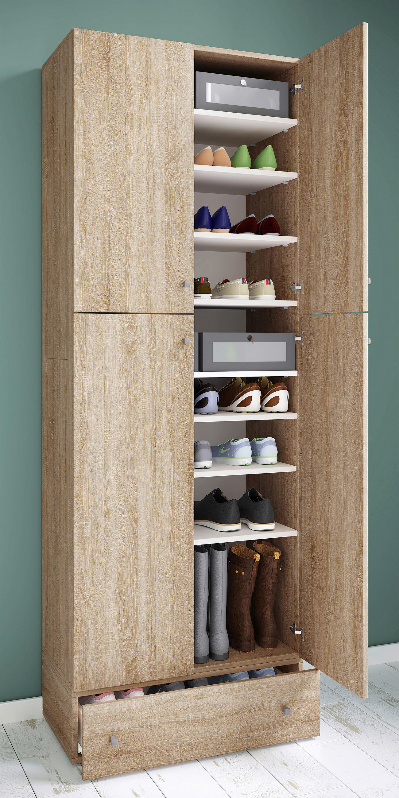 SCHUHSCHRANK in 70/200/39 cm - Schwarz/Grau, MODERN, Holzwerkstoff/Kunststoff (70/200/39cm) - MID.YOU