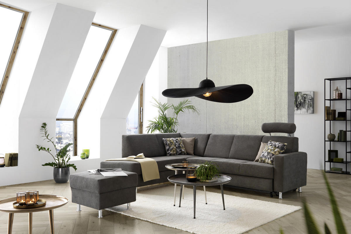 ECKSOFA Grau Flachgewebe  - Chromfarben/Grau, Design, Kunststoff/Textil (198/256cm) - Xora