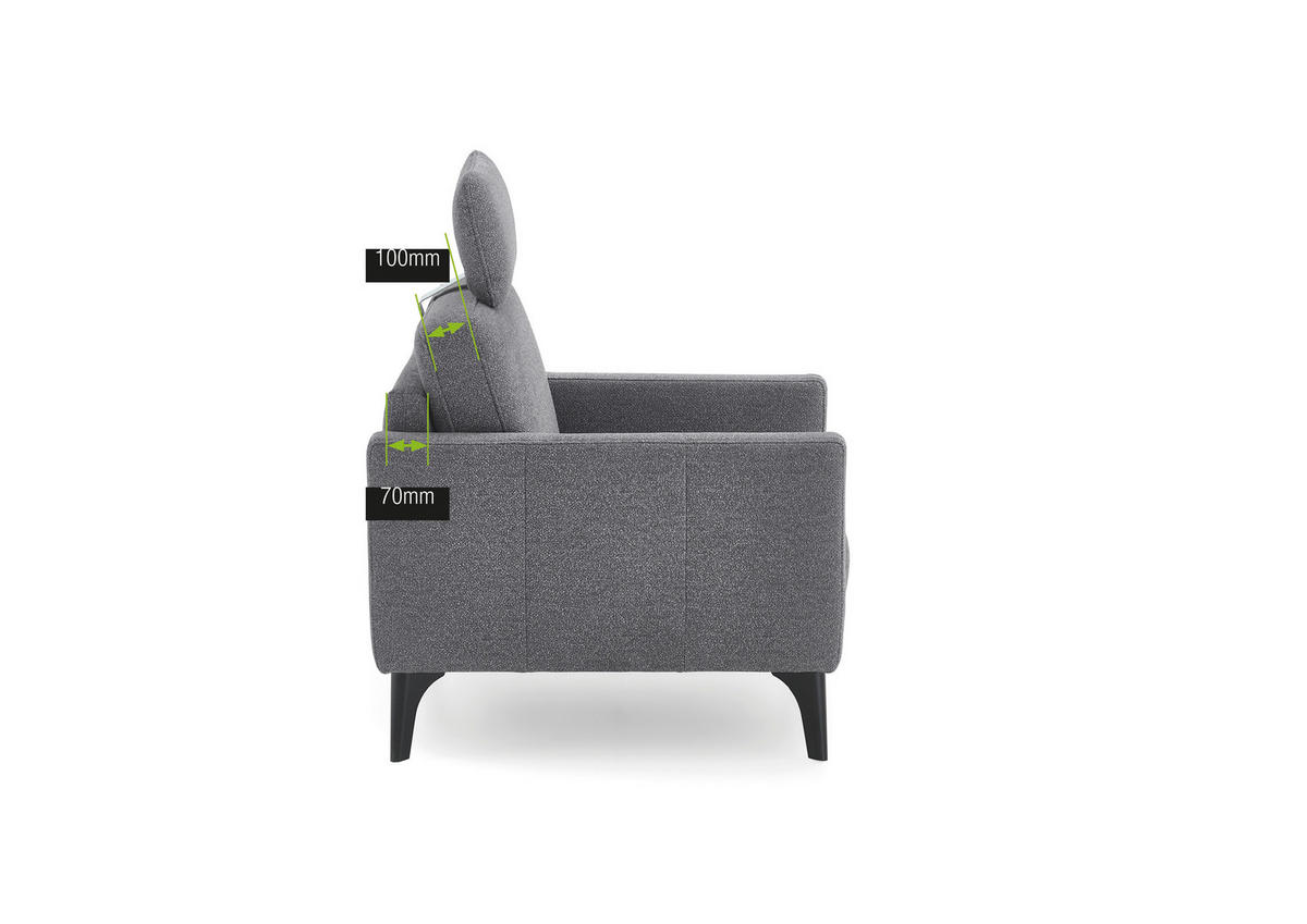 SESSEL in Flachgewebe Grau  - Schwarz/Grau, KONVENTIONELL, Textil/Metall (91/88/92cm) - Elegando
