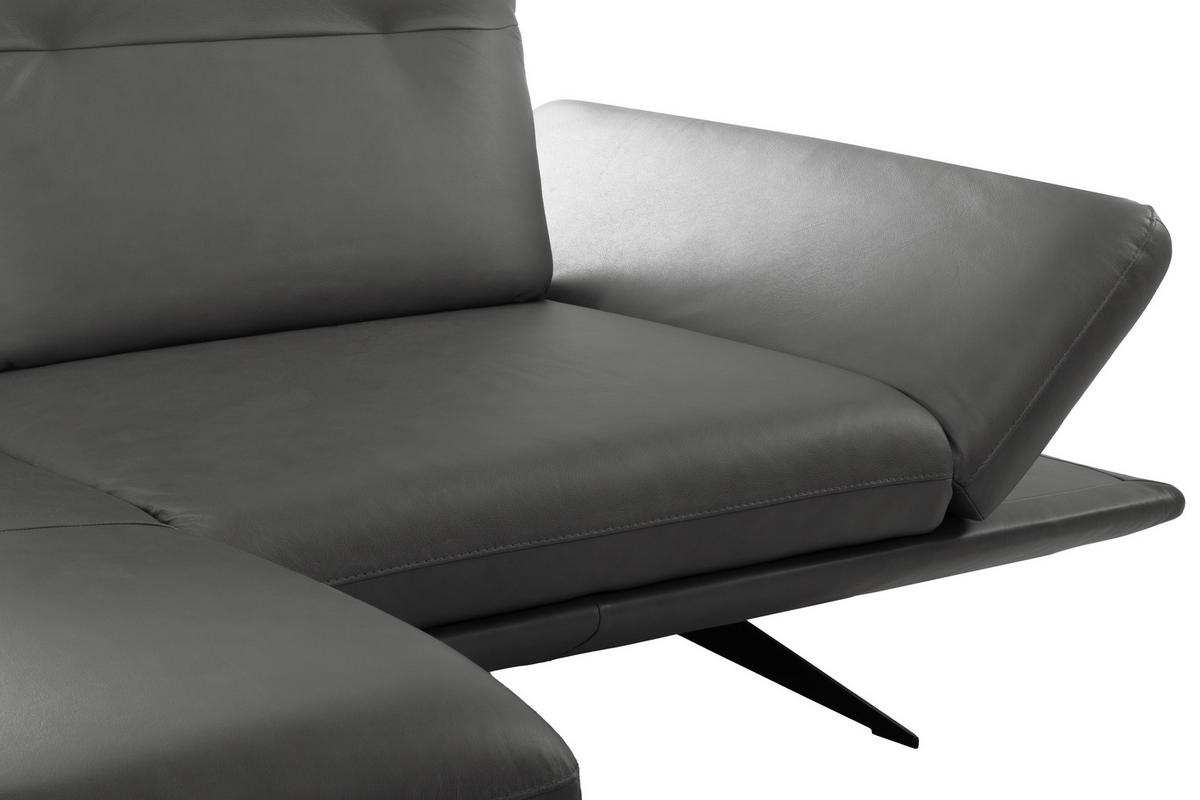 ECKSOFA Dunkelgrau Echtleder Rücken echt, Armteilverstellung, Kopfteilverstellung, Sitztiefenverstellung  - Dunkelgrau/Schwarz, Design, Leder/Metall (160/235cm) - Celina Home