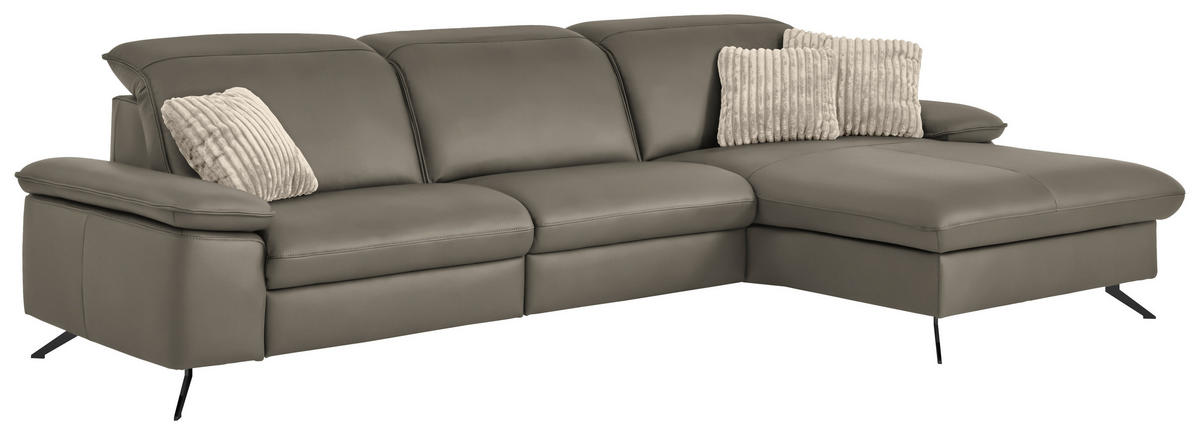 ECKSOFA  Echtleder Cappuccino  - Schwarz/Cappuccino, Design, Leder/Metall (307/169cm) - Beldomo Premium