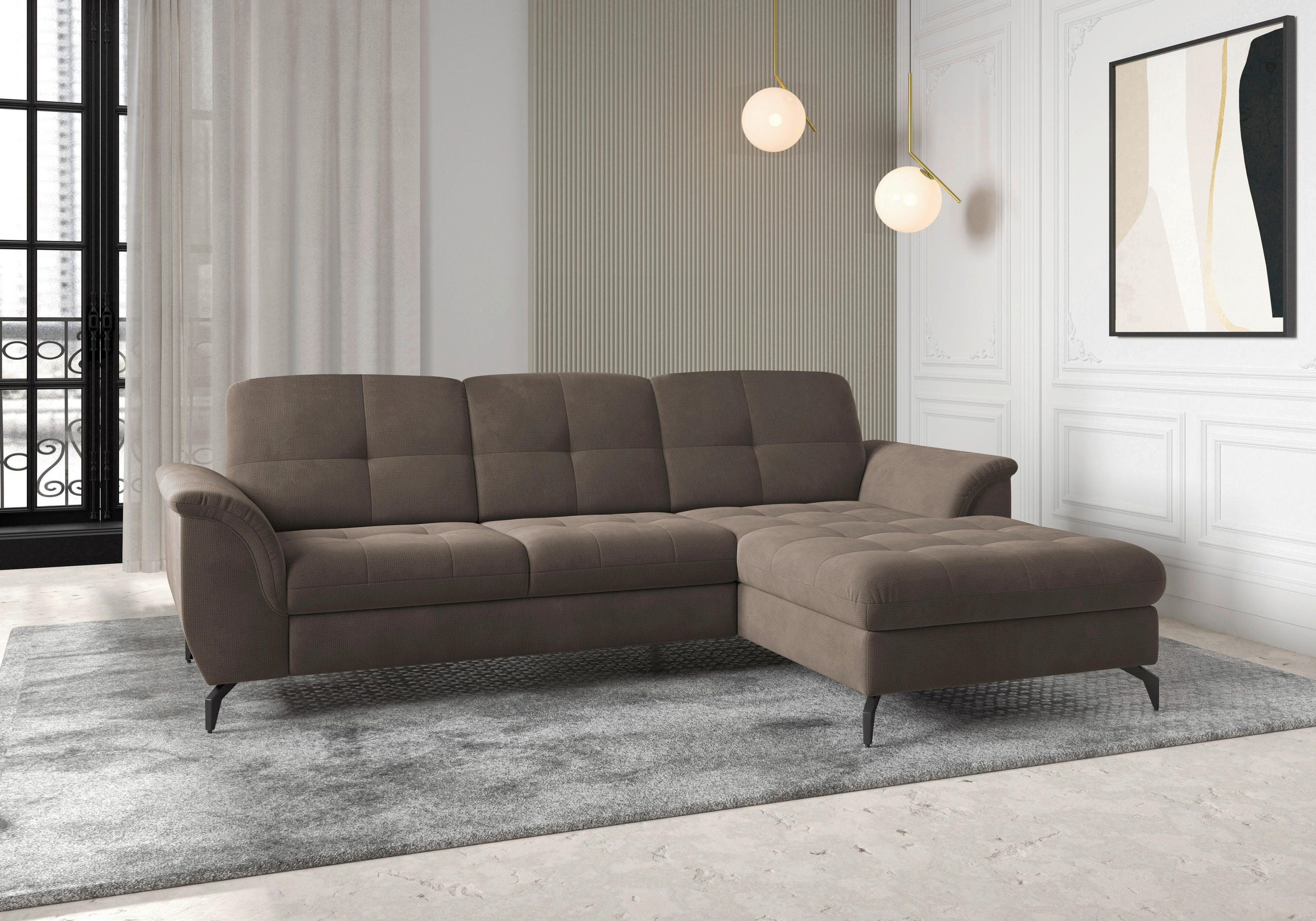 ECKSOFA in Flachgewebe Dunkelbraun  - Dunkelbraun/Schwarz, Modern, Textil/Metall (262/164cm) - Sit & More