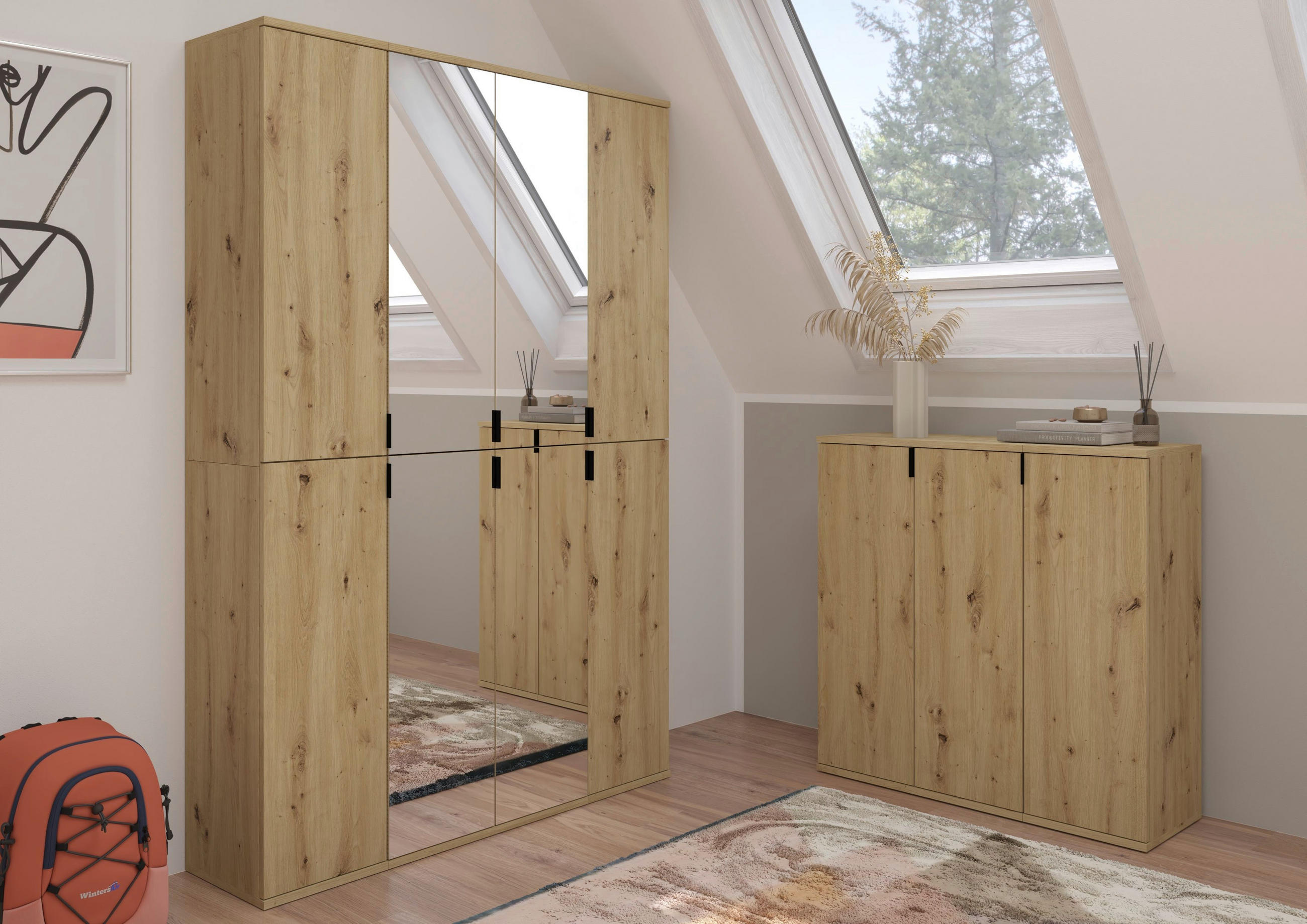 GARDEROBENSCHRANK 121/193/34 cm  - Schwarz, KONVENTIONELL, Glas/Holzwerkstoff (121/193/34cm) - MID.YOU