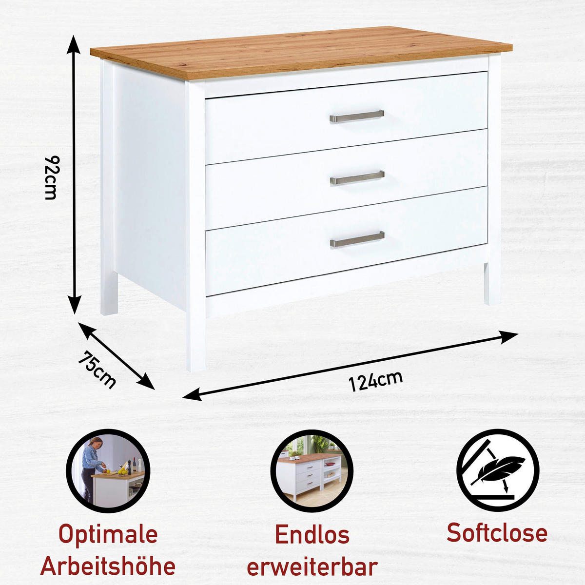 KÜCHENINSEL   in Weiß, Eiche Artisan  - Silberfarben/Weiß, MODERN, Holzwerkstoff/Metall (100/92/60cm) - home24