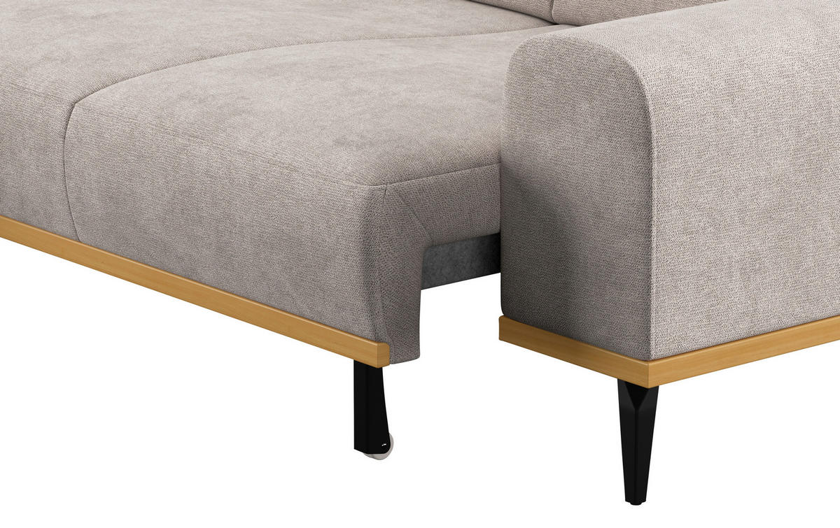 ECKSOFA Hellgrau Mikrofaser  - Hellgrau/Schwarz, KONVENTIONELL, Textil/Metall (157/244cm) - Cotta