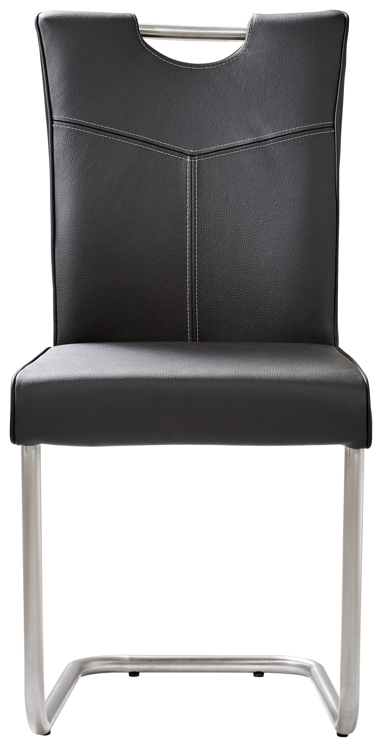 SCHWINGSTUHL  in Edelstahl Echtleder pigmentiert  - Edelstahlfarben/Schwarz, Design, Leder/Metall (44/99/57cm) - Valdera