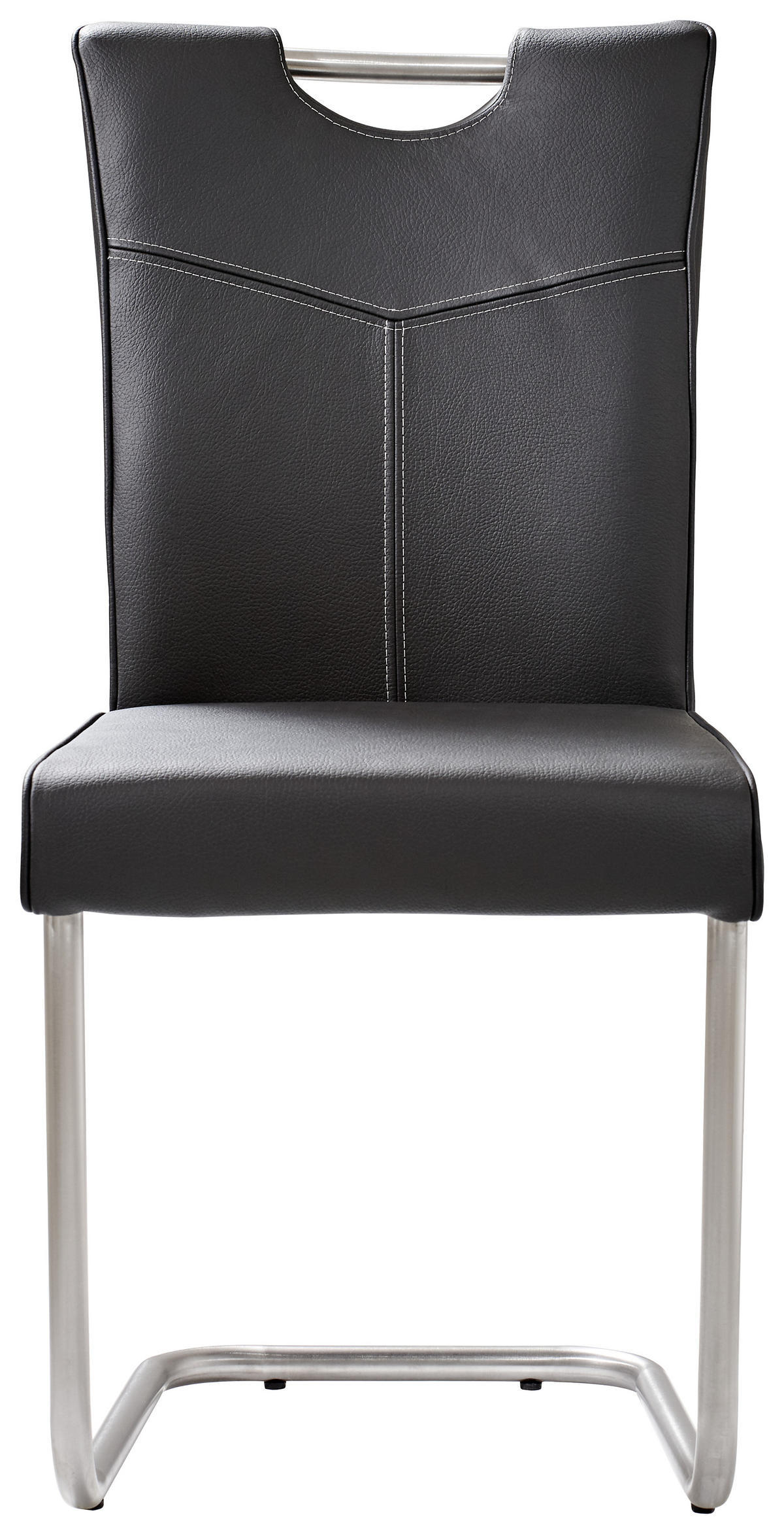 SCHWINGSTUHL  in Edelstahl Echtleder pigmentiert  - Edelstahlfarben/Schwarz, Design, Leder/Metall (44/99/57cm) - Valdera