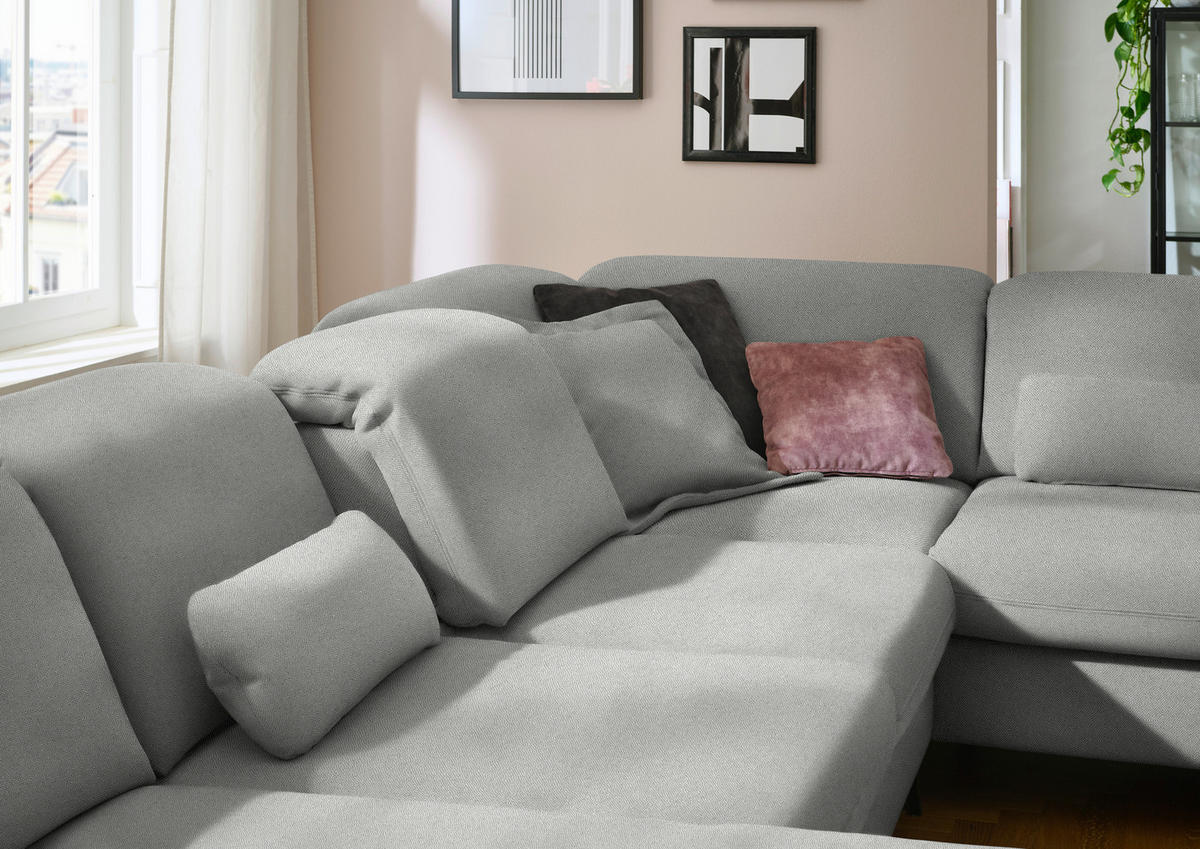 WOHNLANDSCHAFT  in Chenille Greige  - Greige/Schwarz, Design, Textil/Metall (198/369/255cm) - Beldomo Style