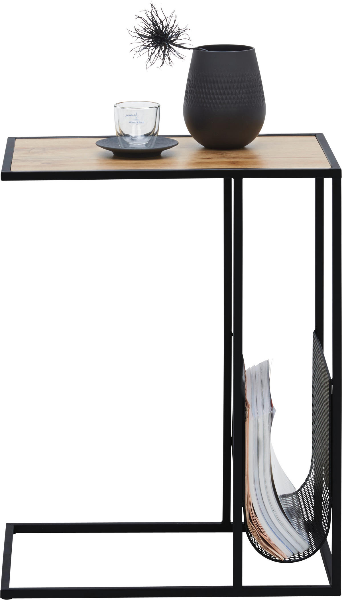 MIZICA, črna, barve hrasta  - črna/barve hrasta, Trend, kovina/leseni material (48/32/60cm) - Carryhome
