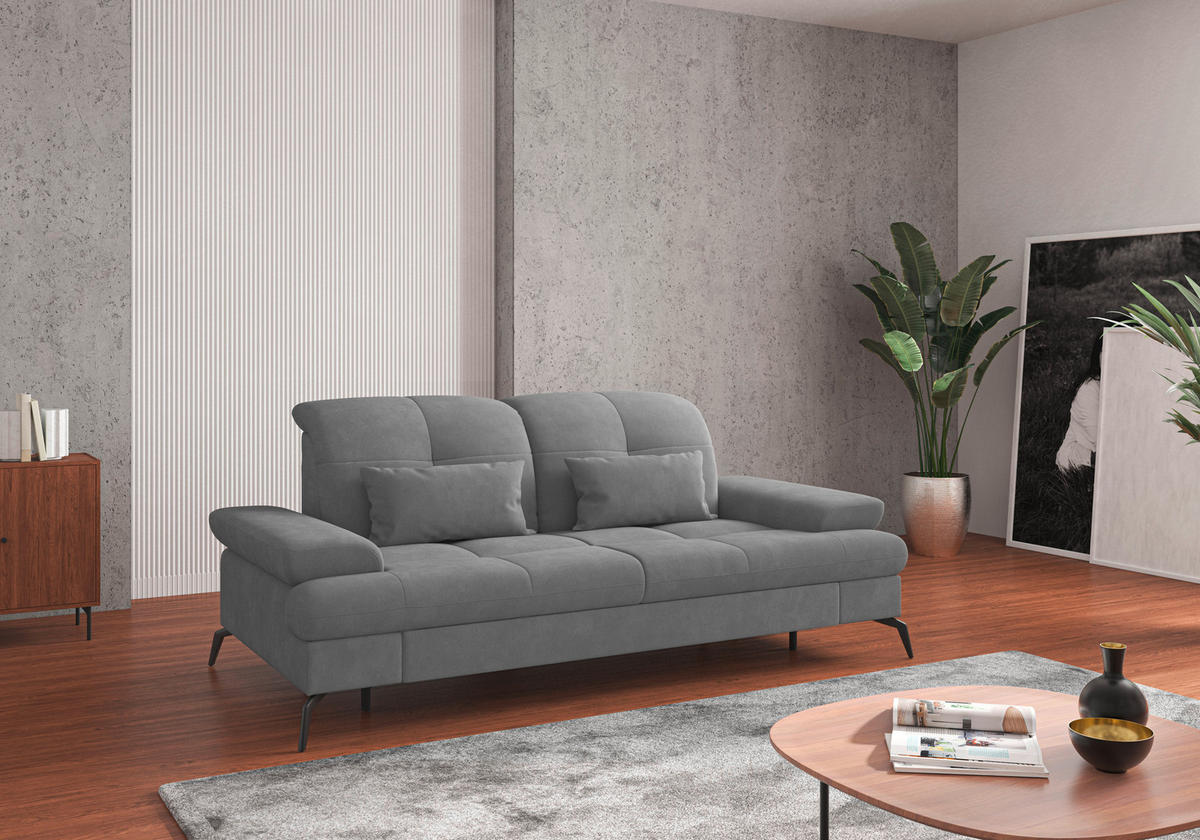 2,5-SITZER in Flachgewebe Grau  - Schwarz/Grau, Konventionell, Textil/Metall (202/90/122cm) - Sit & More