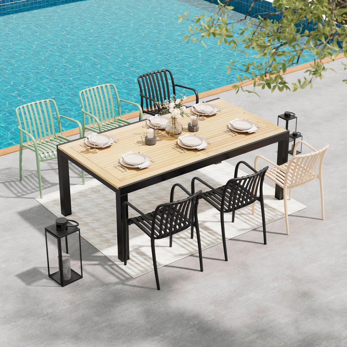 GARTENTISCH Holz, Metall Anthrazit, Naturfarben rechteckig  - Anthrazit/Naturfarben, Modern, Holz/Metall (200-300/76/110cm) - Ambia Garden