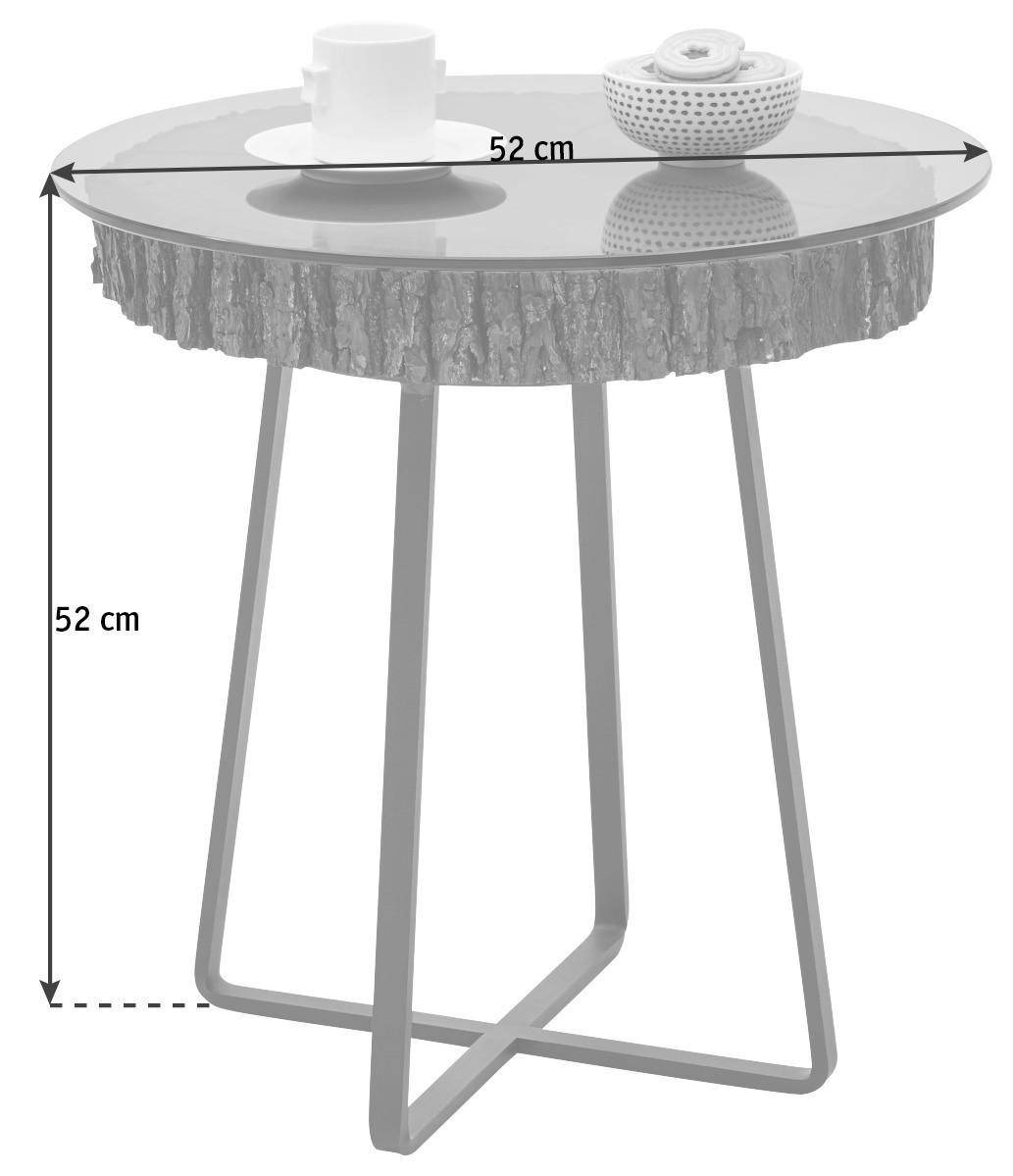 Beistelltisch Baumscheibe Kerneiche vollmassiv rund Anthrazit, Eichefarben, Bronzefarben - Eichefarben/Anthrazit, Design, Glas/Holz (52/52/52cm) - Valnatura