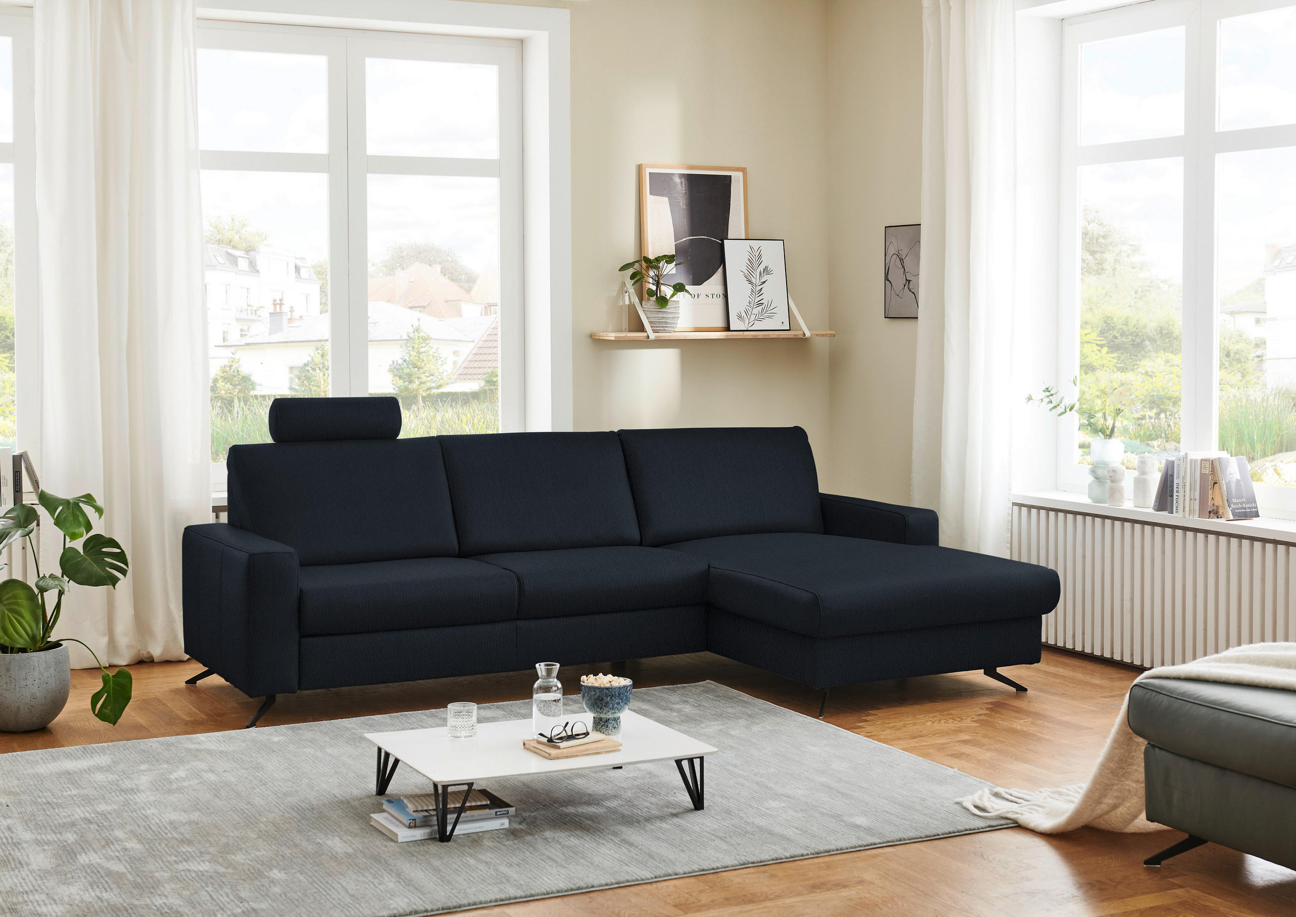 ECKSOFA in Echtleder Dunkelblau  267/165 cm  - Schwarz/Dunkelblau, Design, Leder/Metall (267/165cm) - Beldomo Premium