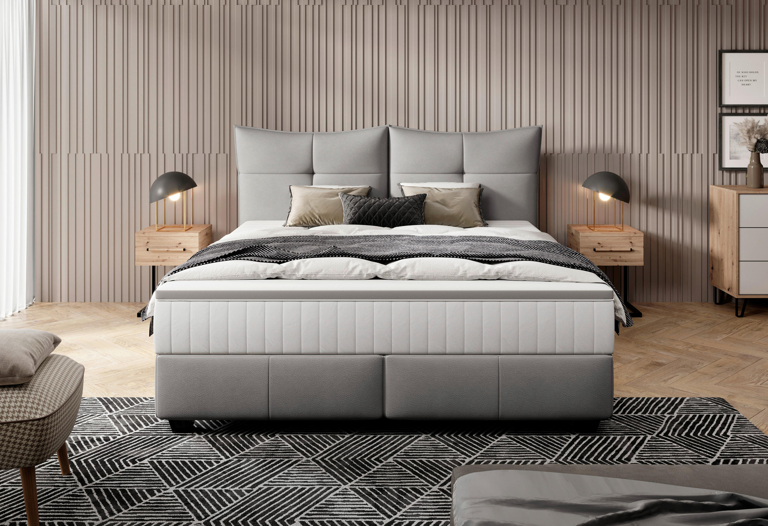 BOXSPRING-ÁGY  szürke  - fekete/szürke, Design, műanyag/bőr (180cm) - Esposa