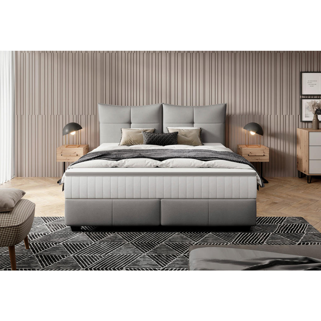 Thumbnail - Esposa Boxspringbett, Grau, Textil, Echtleder, Rindleder, Uni, H2, 7-Zonen, Höhe ca. 25 cm, 180 cm, Fsc, Made in EU, gep...